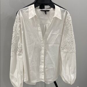 White House Black Market White Button Down Blouse with Bishop Sleeves